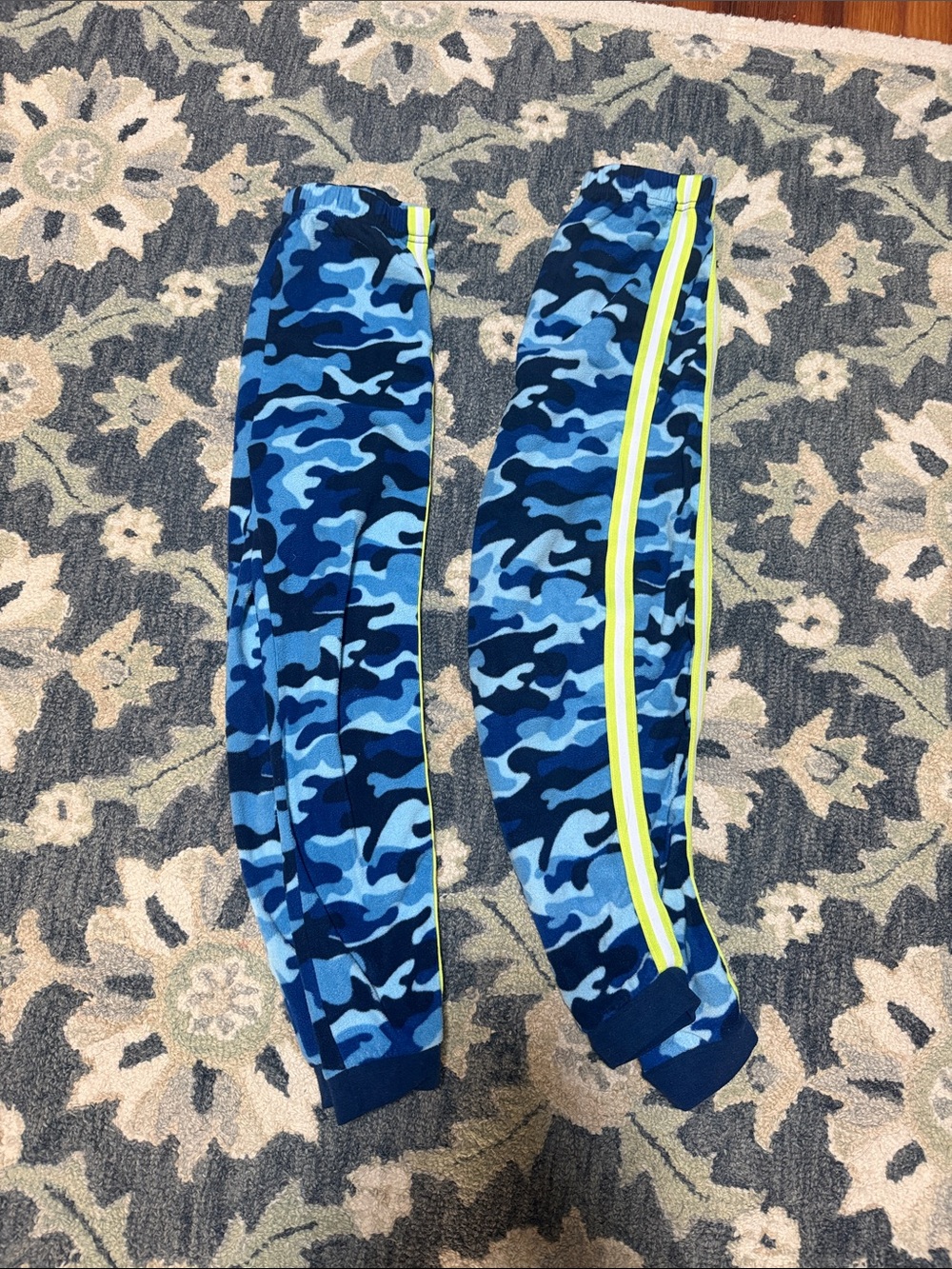 Blue Camo Kids Jogger Pants with Neon Stripe